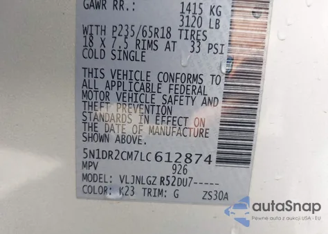 2020 Nissan Pathfinder Sl 4Wd from USA, damaged, VIN 5N1DR2CM7LC612874